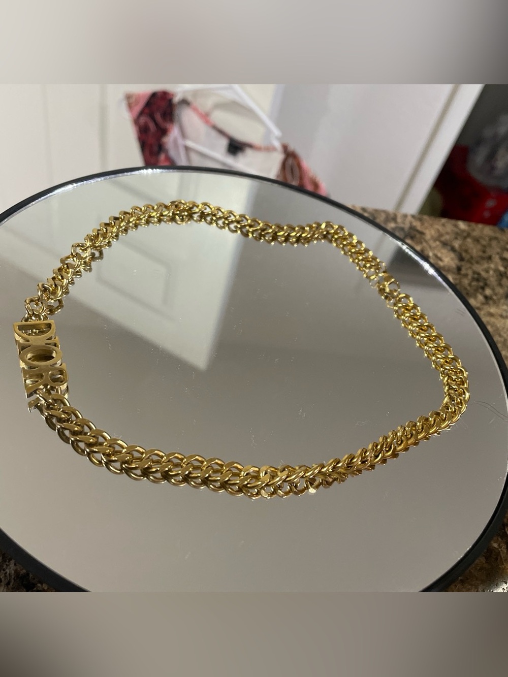 Dior Gold-Tone Double Link Necklace with Logo Accent